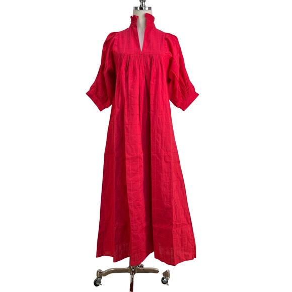 Never A Wallflower High Neck Dress Midi Red Cotton Windowpane